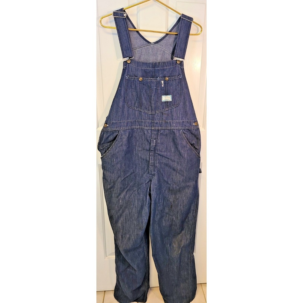 VTG Sears Tradewear Overalls Sz XL/XXL Blue Denim Jean Bib Workwear‎ Union